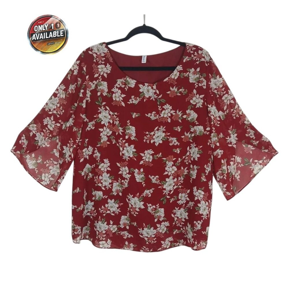 Neineiwu Women’s Top Size XL Red Blouse Floral With Lined